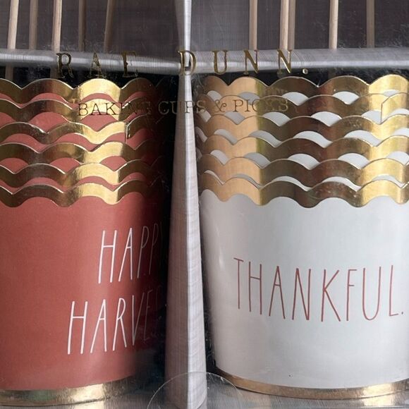 Rae Dunn 12 Piece Fall “Happy Harvest & Thankful” Cupcake Liners & Picks NIB - Picture 5 of 5